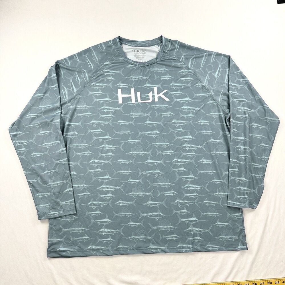 Huk Performance Shirt Mens XXL Fish Pattern Fishing Outdoor AOP Long Sleeve
